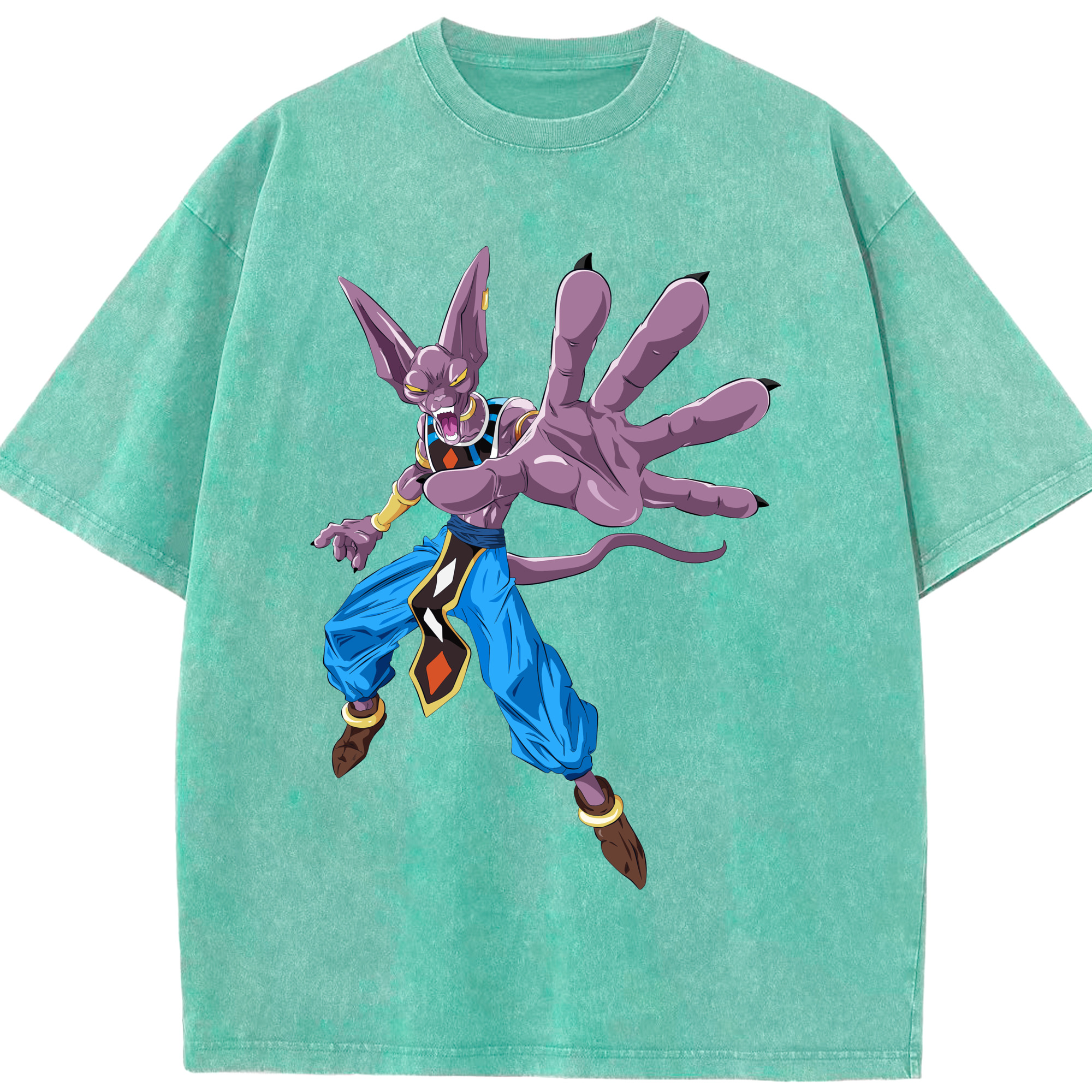 （画像用） ドラゴンボール ビルス 破壊神ビルス DRAGON BALL Beerus Birusu 綿100% ヴィンテージ風 半袖Tシャツ（フロントプリント）